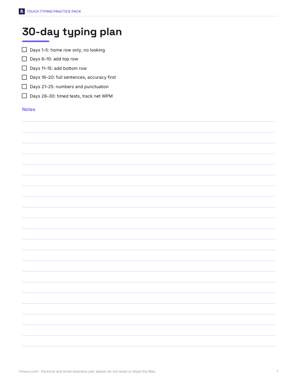 Preview of Printable 30-Day Typing Plan